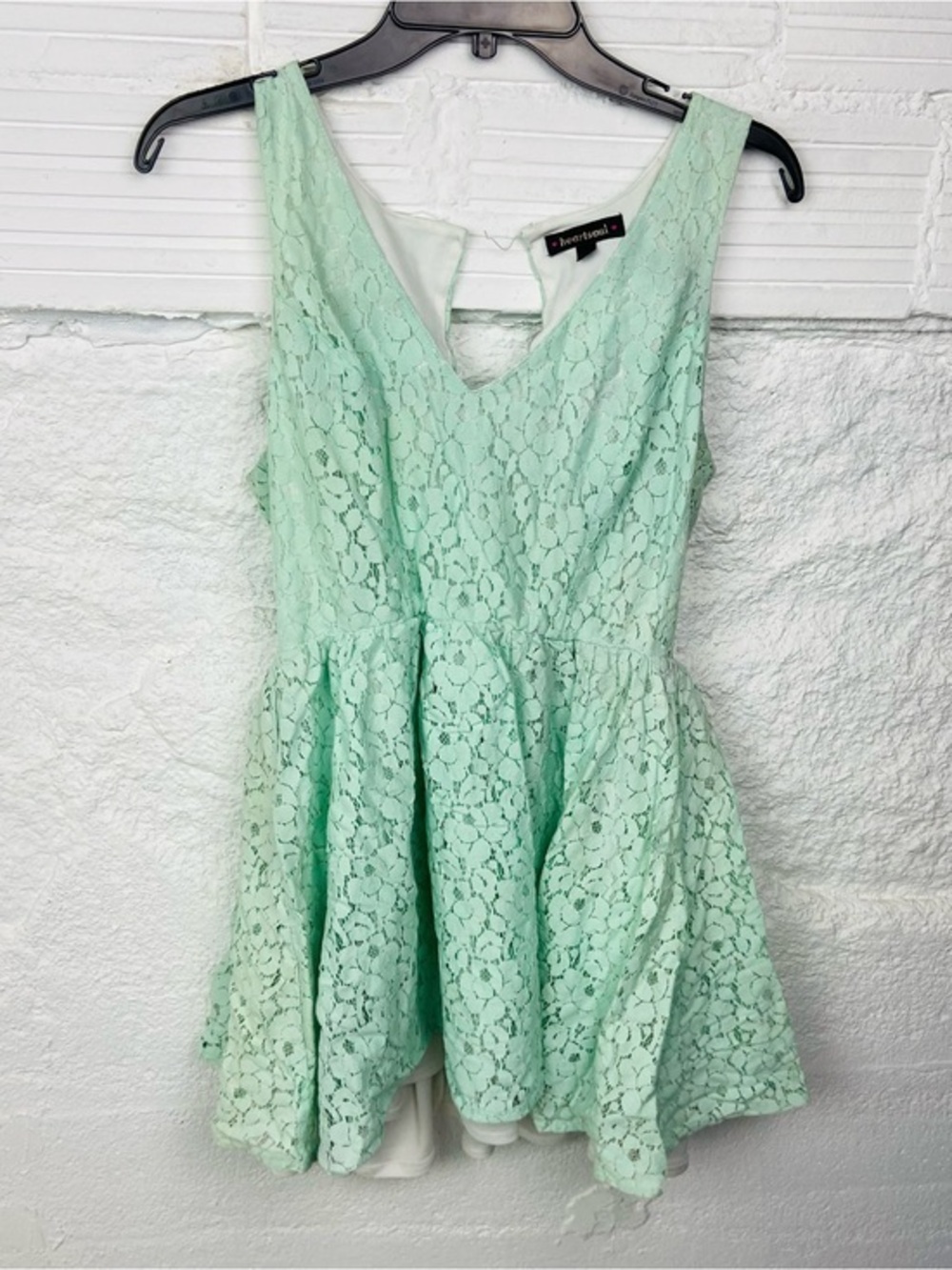 HeartSoul Mint Lace Overlay pleated mini Dress size large